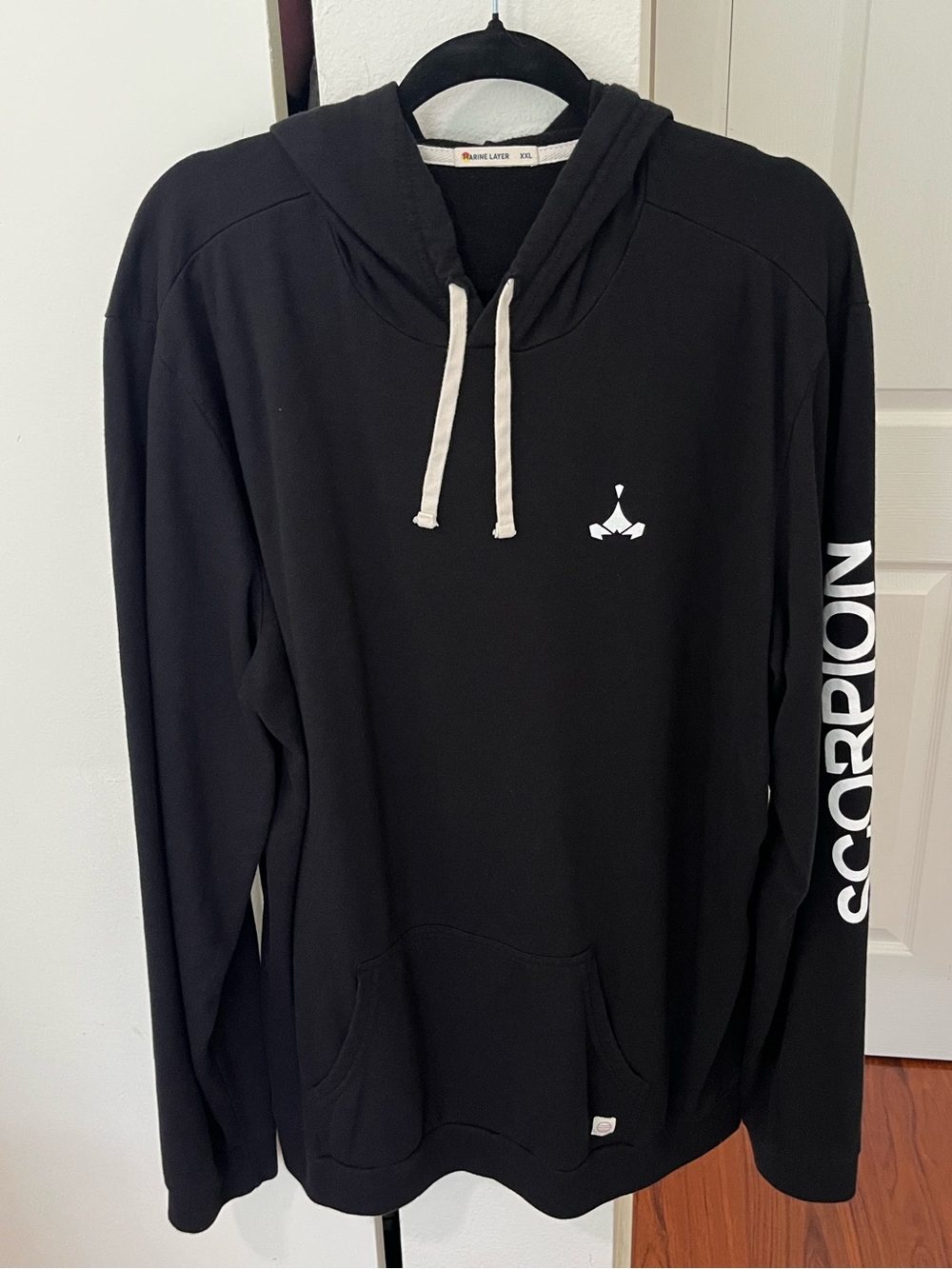 Marine Layer Black Hooded Pullover with White Accents